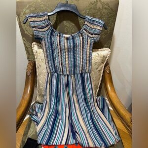 Band of Gypsies Blue Striped Wide Leg Jumpsuit (S)